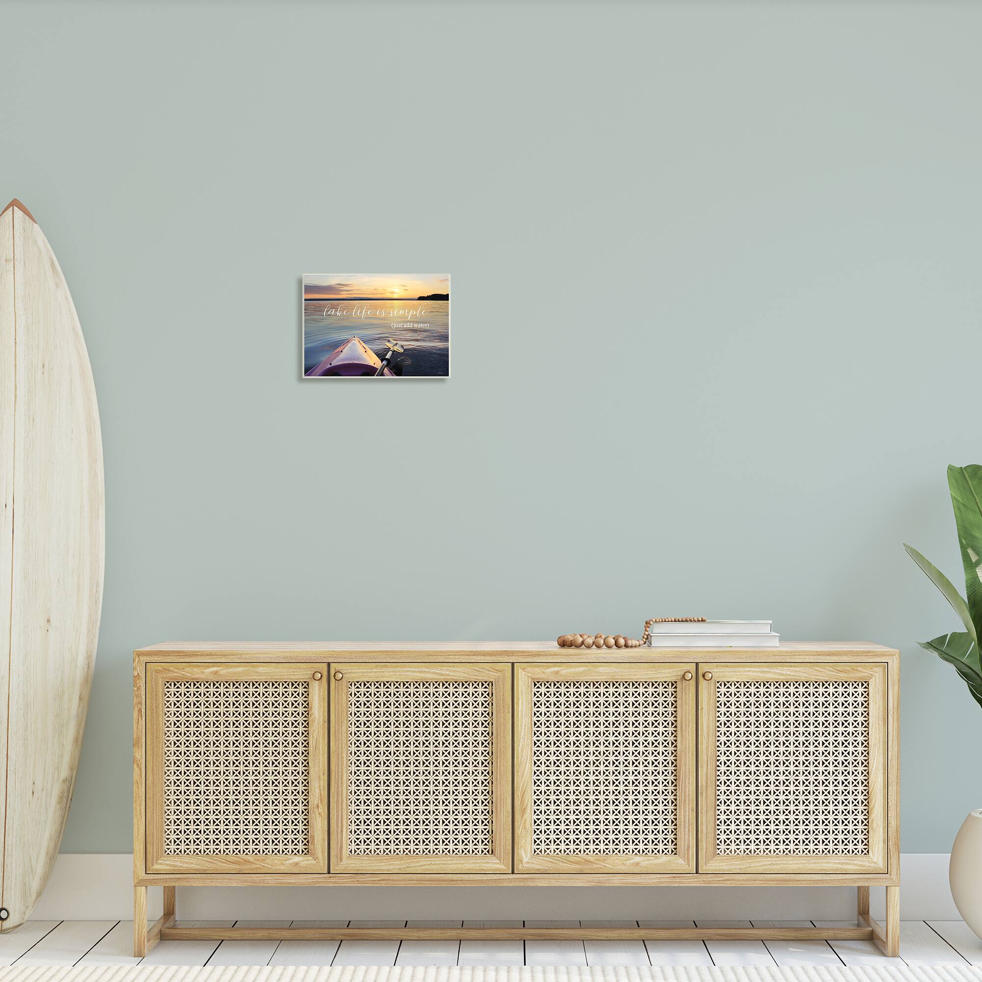 Stupell Industries Lake Life Is Simple Phrase Kayak Boat Sunrise Wood Wall Plaque